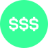 Ícone de fundo verde claro com três $